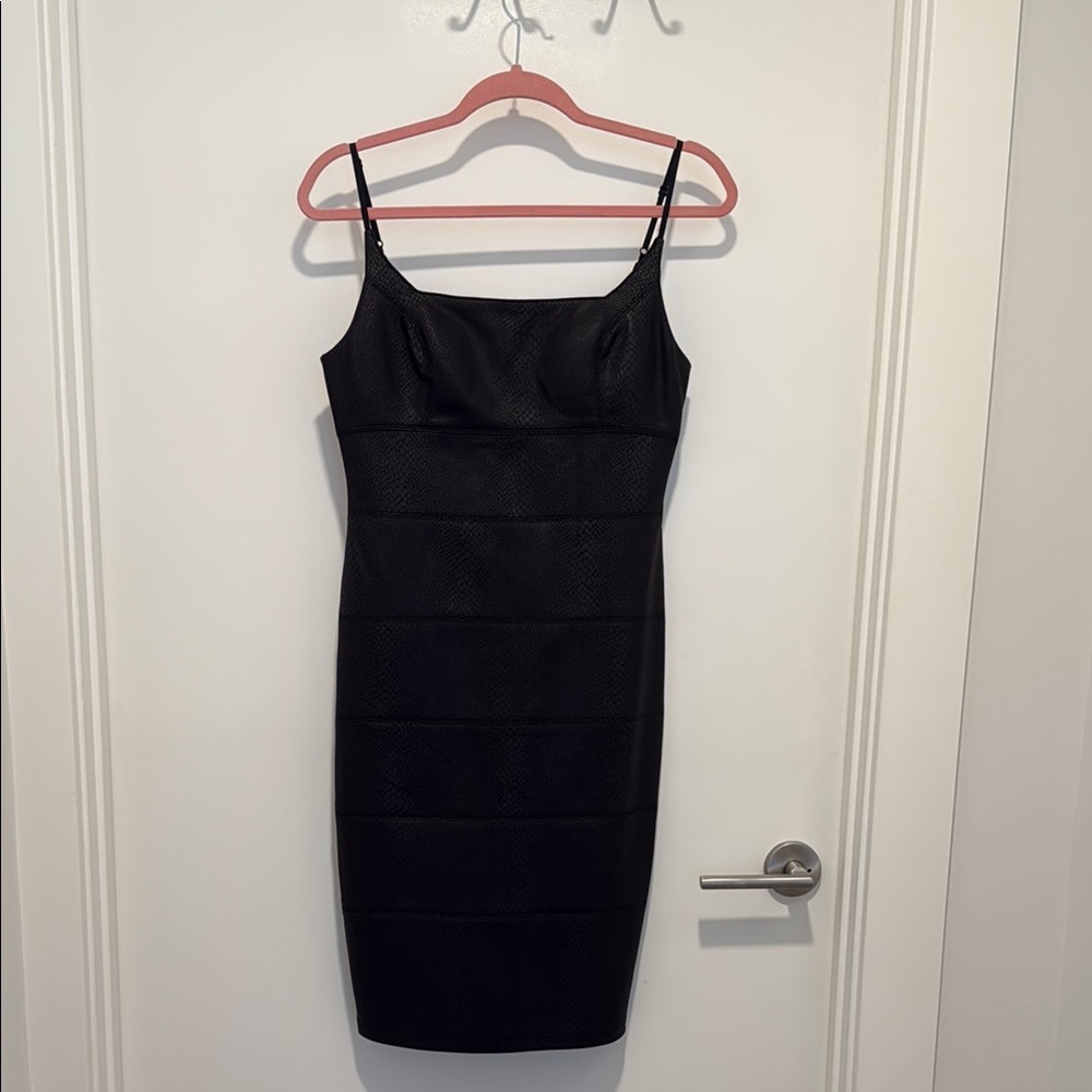 Bebe Black Bodycon Midi Dress with Spaghetti Straps